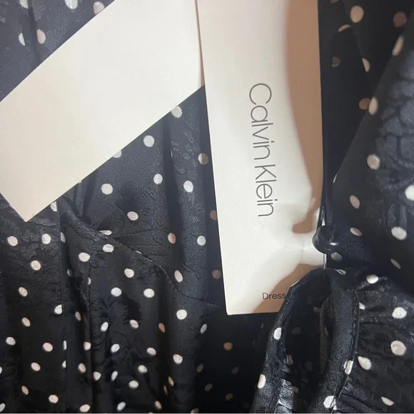 Calvin Klein Black Polka Dot Jacquard Midi Dress NWT Size 14 - Picture 5 of 11